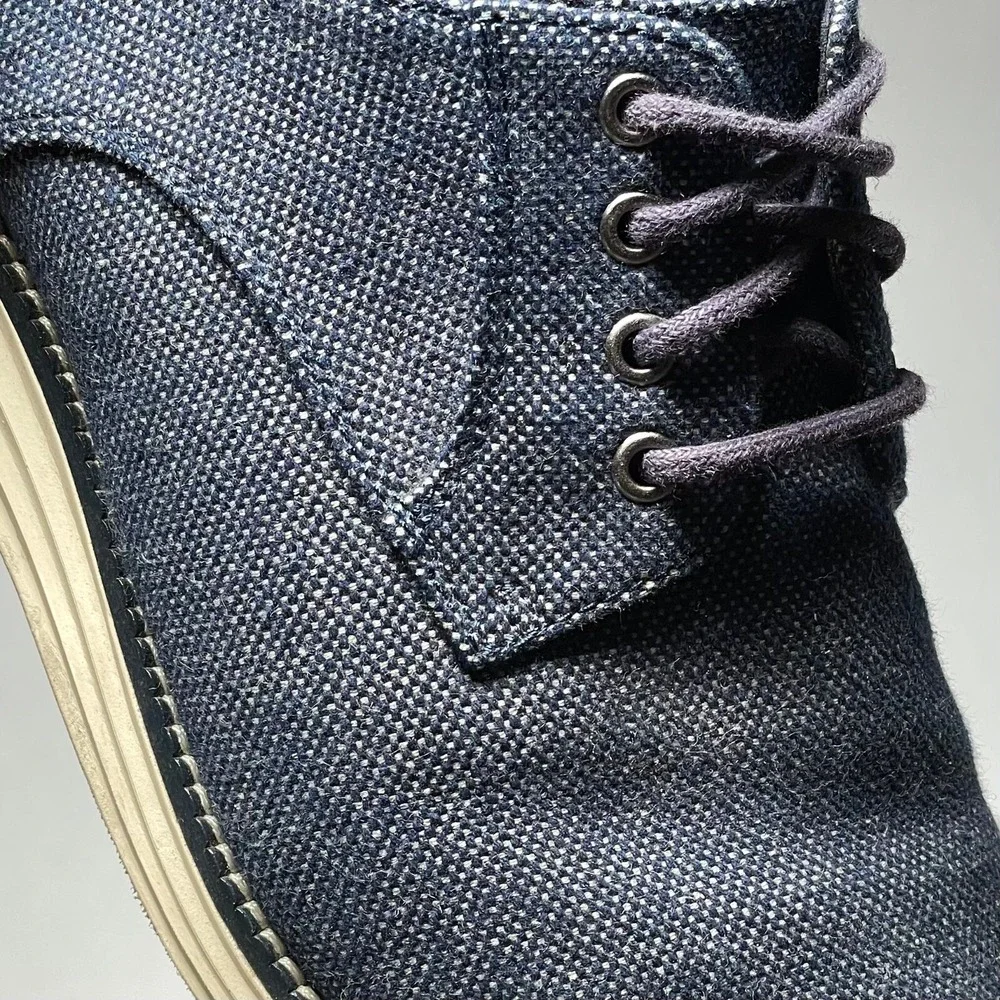 Cole Haan Original Grand Mens 10 Blue Canvas‎ Plain Toe Oxford Derby Shoes Work